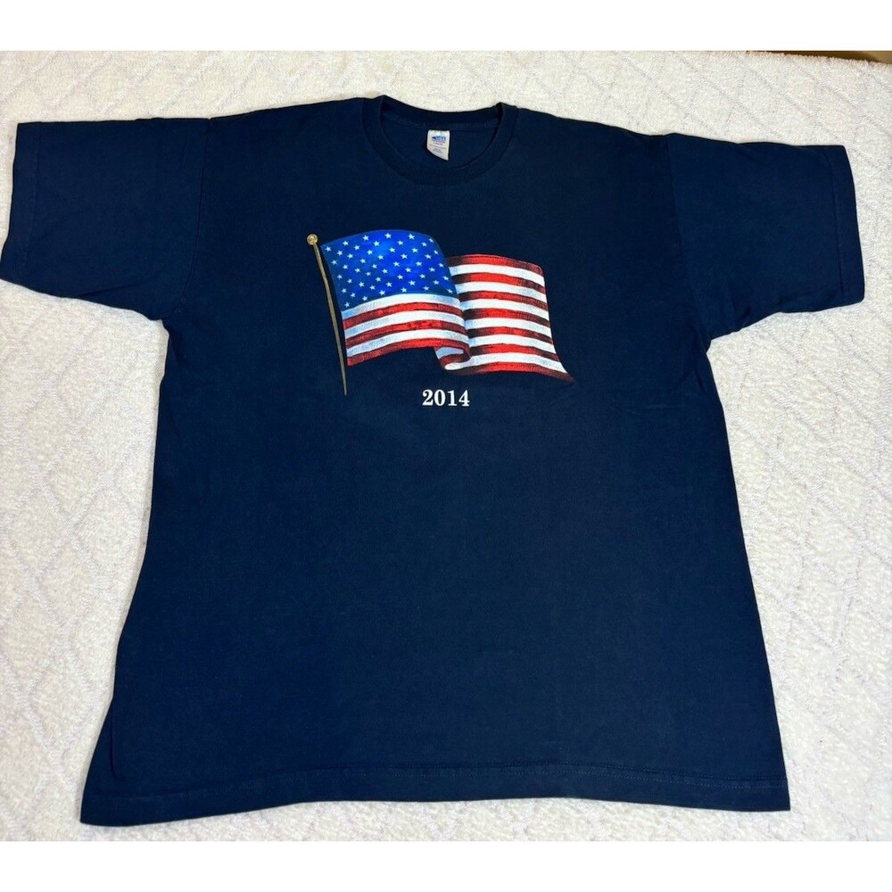 USA Flag 2014 Graphic Blue Shirt Made In USA Size Large